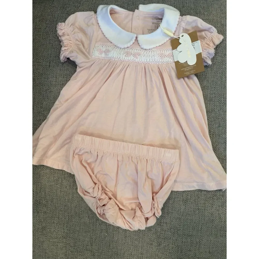 Angel Dear Smocked Bamboo Dress W/ Bloomers Pink Now Themed 12-18 Months NWT